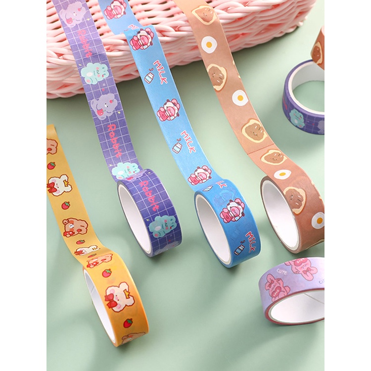 Lxsm 1 Cuộn Băng Keo Washi Hình Gấu Hoạt Hình Nhiều Màu Dễ Thương Trang Trí Sổ Tay DIY