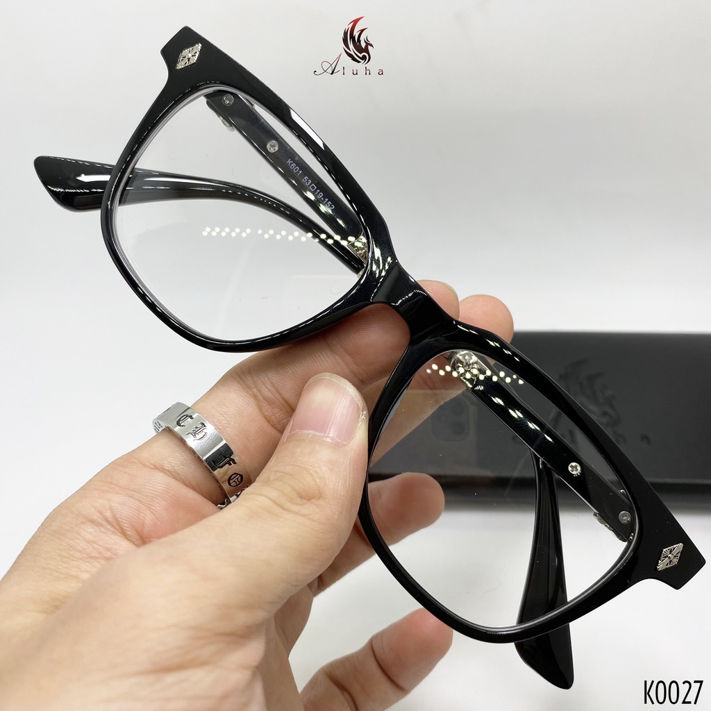 Gọng kính mạ điện Titan + nhựa TR90 cao cấp phong cách retro unisex nam nữ đều đeo được Chrome Heart - K0027 - Aluha