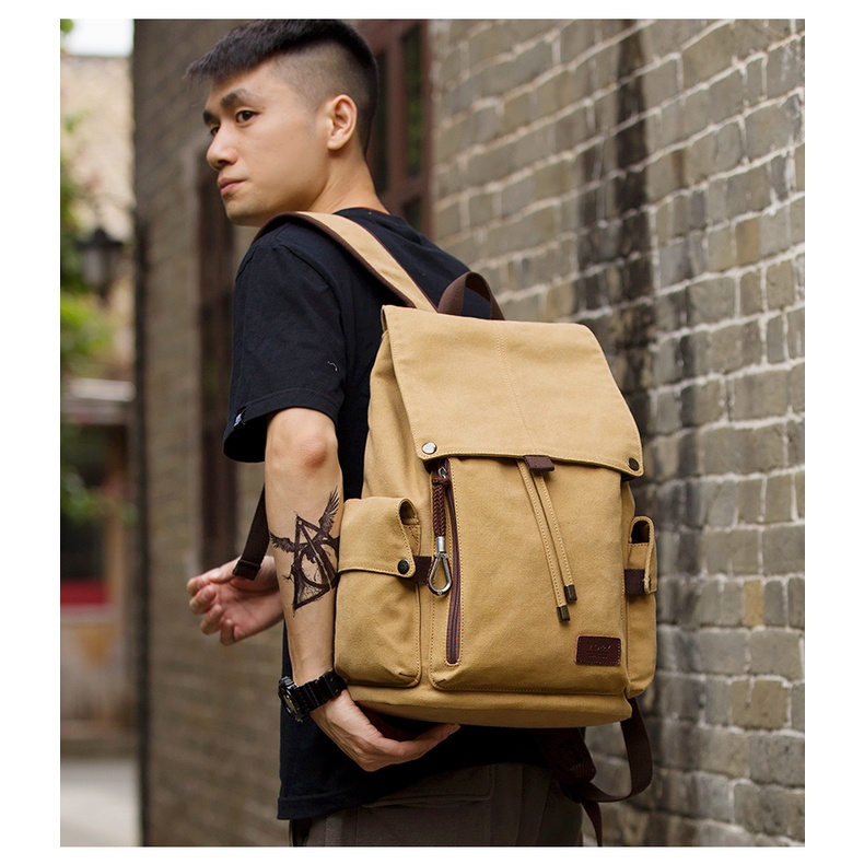 Ba Lô Vải Canvas Sức Chứa Lớn Phong Cách Mới Đơn Giản Hợp Thời Trang Cho Nam Ba Lô Thời Trang Phong Cách Năng Động