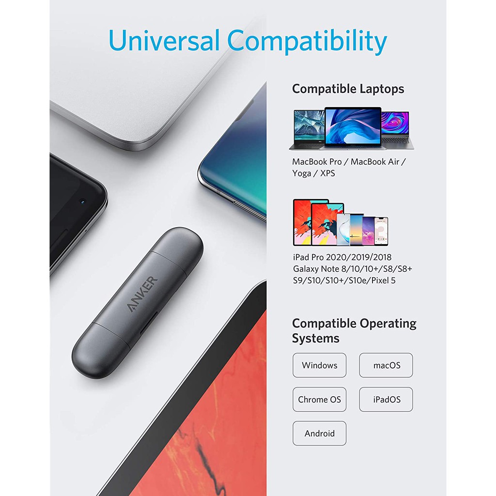 Đầu Đọc Thẻ 2in1 Anker Type C và USB 3.0 A8326, Hỗ Trợ SD Card và TF