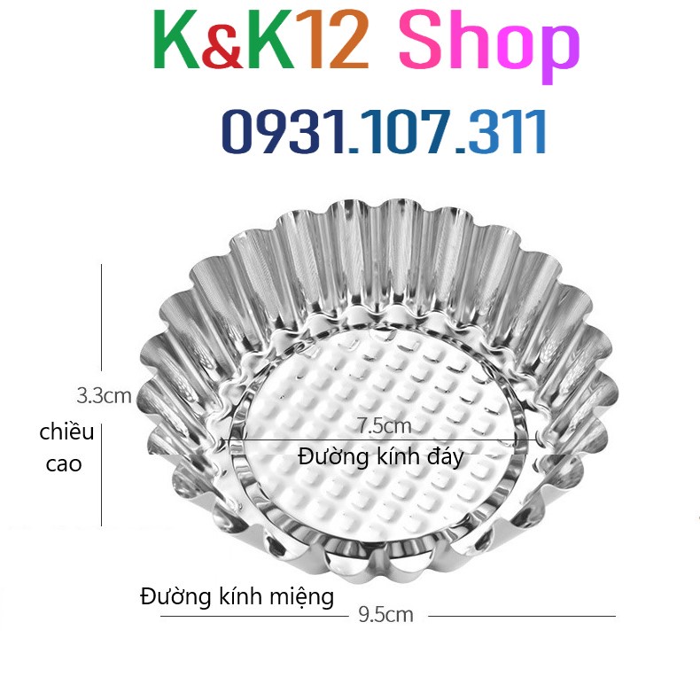 Khuôn làm bánh Tart Trứng bằng inox chất lượng cao, loại lớn rộng 9.5cm