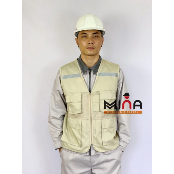 Combo 10 áo- Áo ghi le 4 phản quang 4 túi hộp màu be sữa - áo kaki lưới