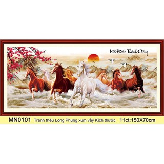 Tranh thêu chữ thập thanh lý ngựa mã đáo thành công MN0101 150x70cm