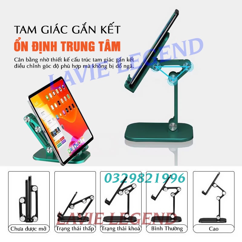 Giá đỡ điện thoại giá đỡ máy tính bảng cao cấp để bàn gấp gọn dùng livestream học online, xem phim