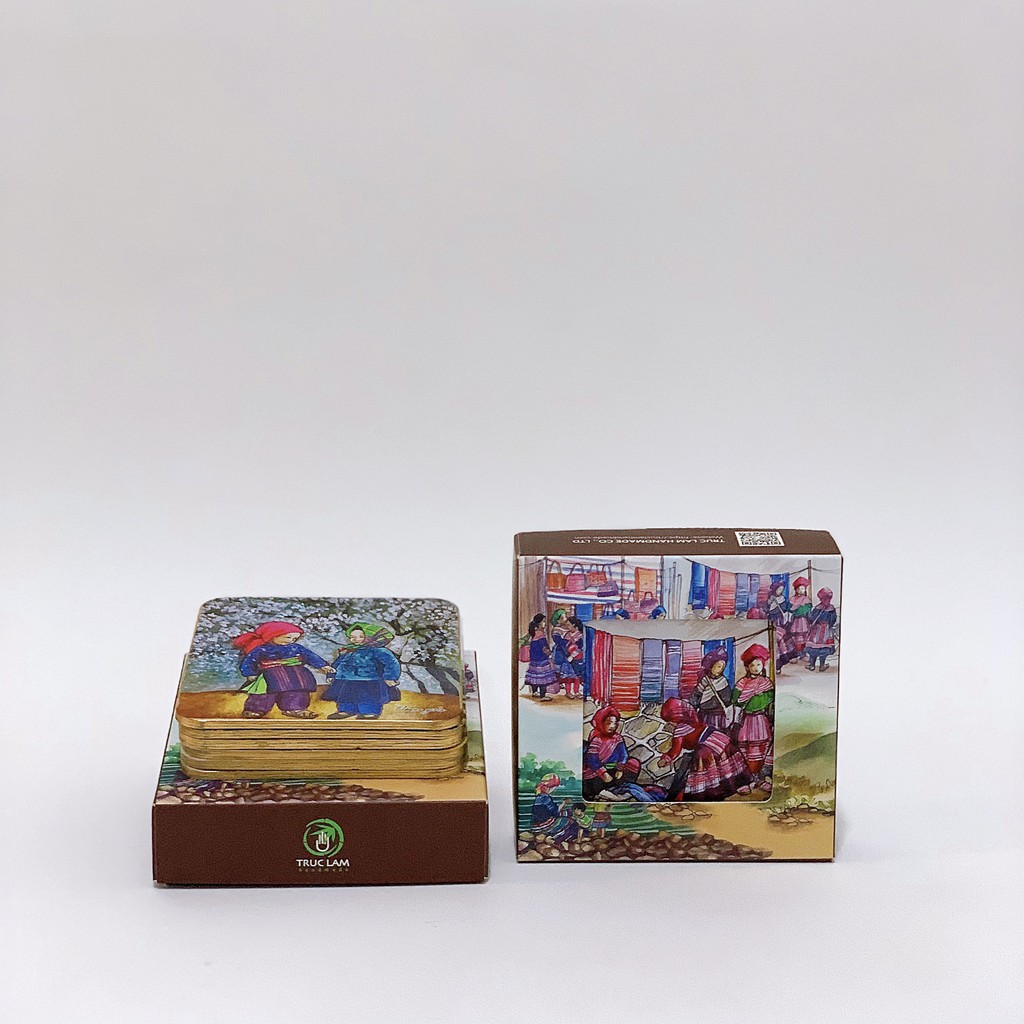 Bộ Lót Ly Lót Cốc Giấy Ép Cán Lụa 6 Chiếc In Hình Chủ Đề Miền Núi - Trúc Lâm Handmade