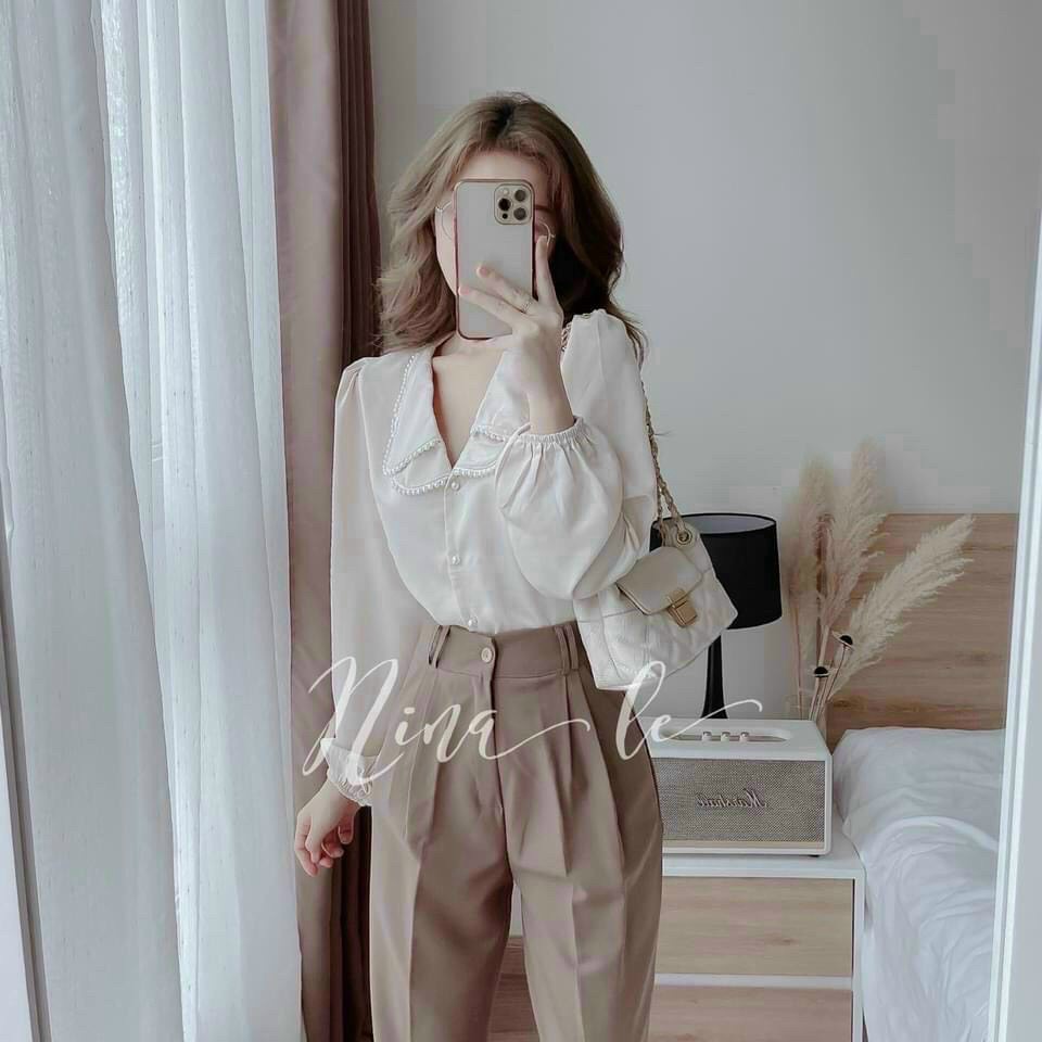 (Mẫu Mới) Áo Lụa Cổ Sen Hai Lá Dây Ngọc Cổ Siêu Xinh UP HHP