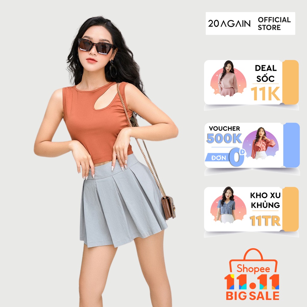 Áo thun crop top hở vai nữ tính 20AGAIN, thiết kế lệch vai quyến rũ ATA1471