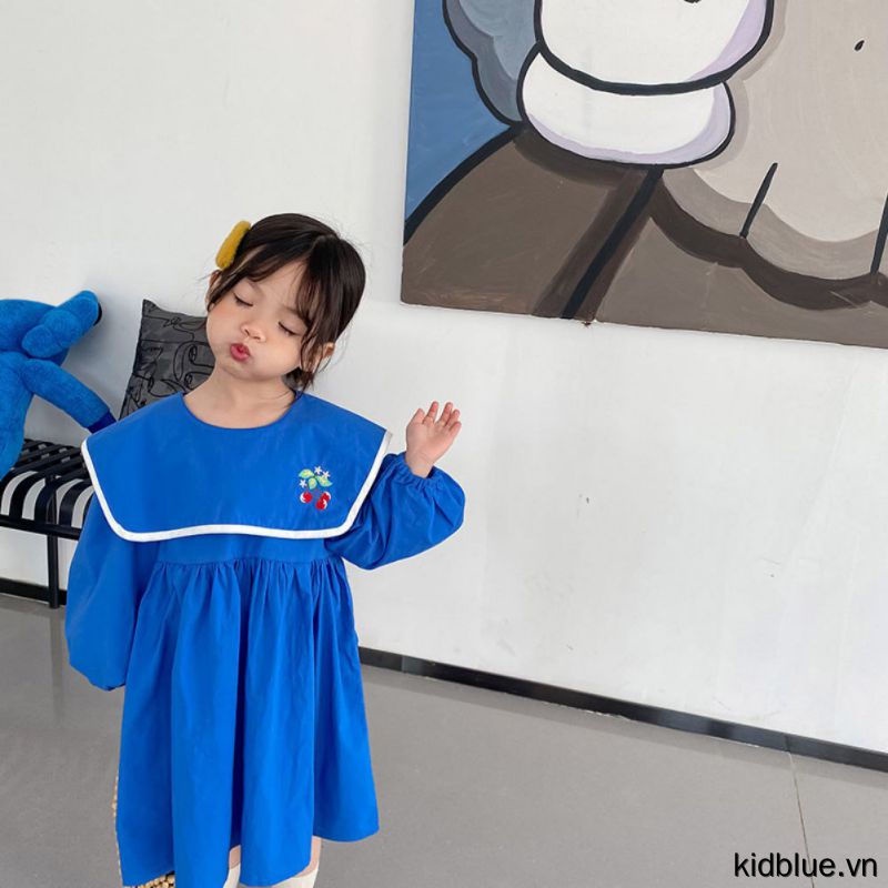 Dress Girls' Sweet Big Lapel Dress Baby Girls Clothes Casual Dress Princess Dress Bubble Sleeve Dress Embroidered