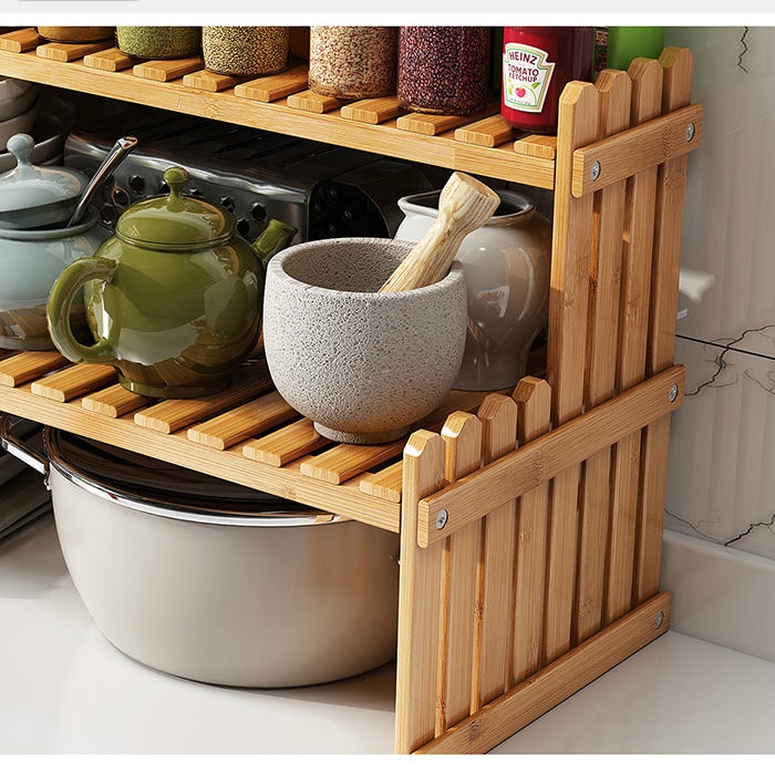 Kệ Gỗ 2 Tầng Đựng Gia Vị Tiện Lợi Cho Nhà Bếp