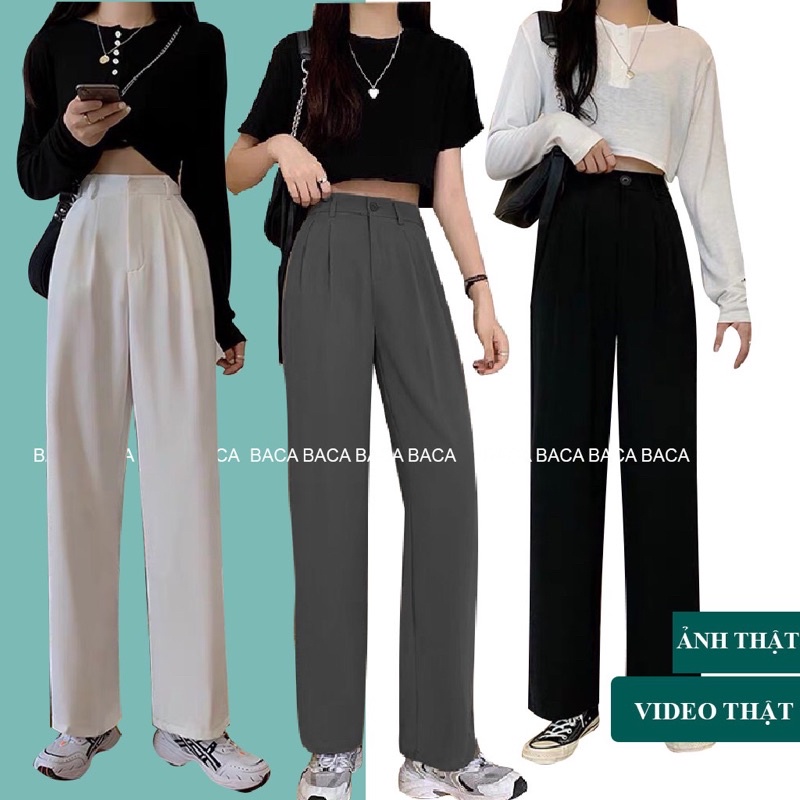 Quần Tây Nữ Ống Suông Dài 100cm Kéo Khóa Màu Đen Trắng ( Quần dáng dài)