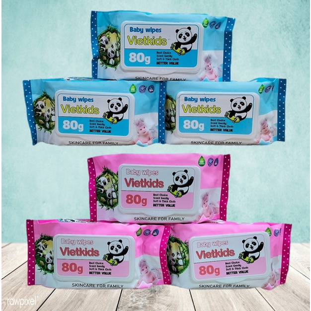 Combo 3 Bịch Khăn Giấy Ướt VietKids Siêu Mềm Mại Mùi Thơm Nhẹ 80gr