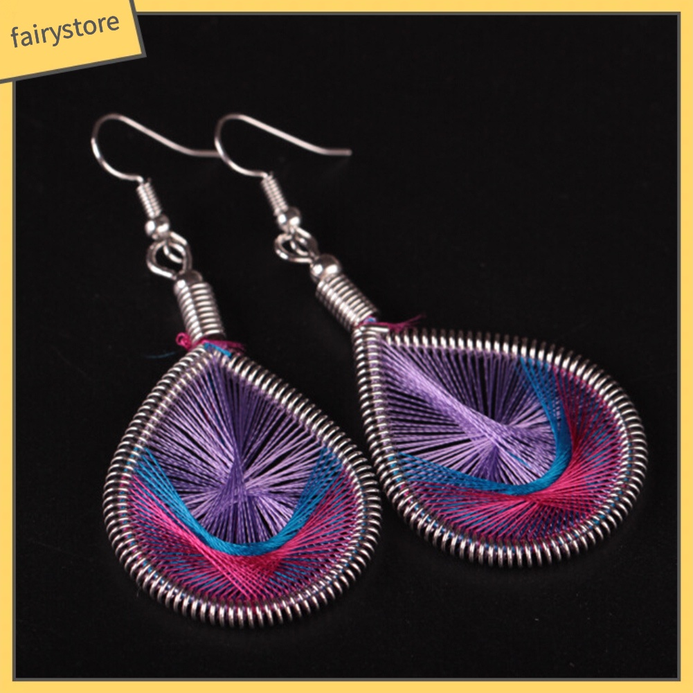 Bông tai giọt nước phối lụa nhiều màu sắc phong cách Bohemian