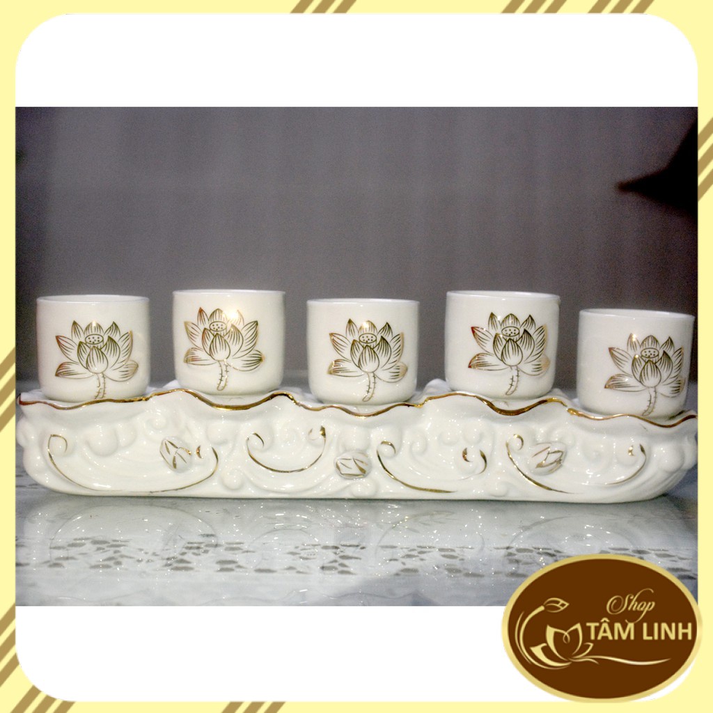 Án năm -Bộ năm ly Nước thờ Cúng hoa sen trắng