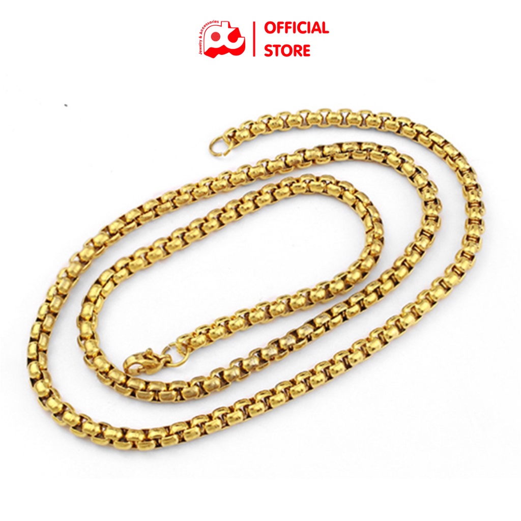 Dây chuyền nam titan cao cấp đẹp thép không gỉ bông dừa khít PT JEWELRY kích cỡ 4mm màu trắng mạ vàng cách điệu PTDCNA49