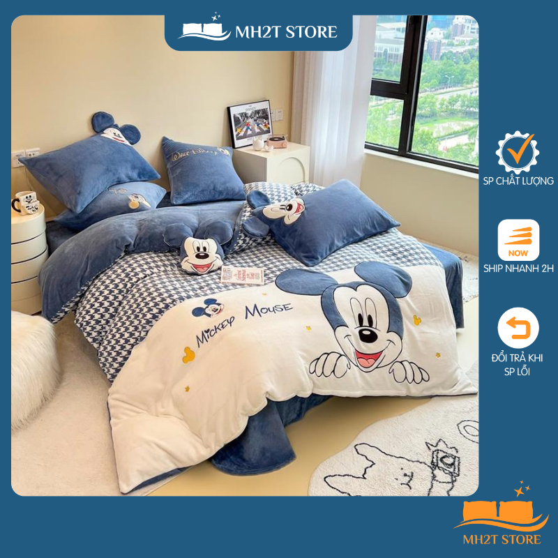 Bộ Nỉ Disney hoạt hình nổi tiếng cho bé cực đáng yêu , sản phẩm chăn ga nỉ nhung mịn giúp bé ngủ ngon. Chống rụng lông✅