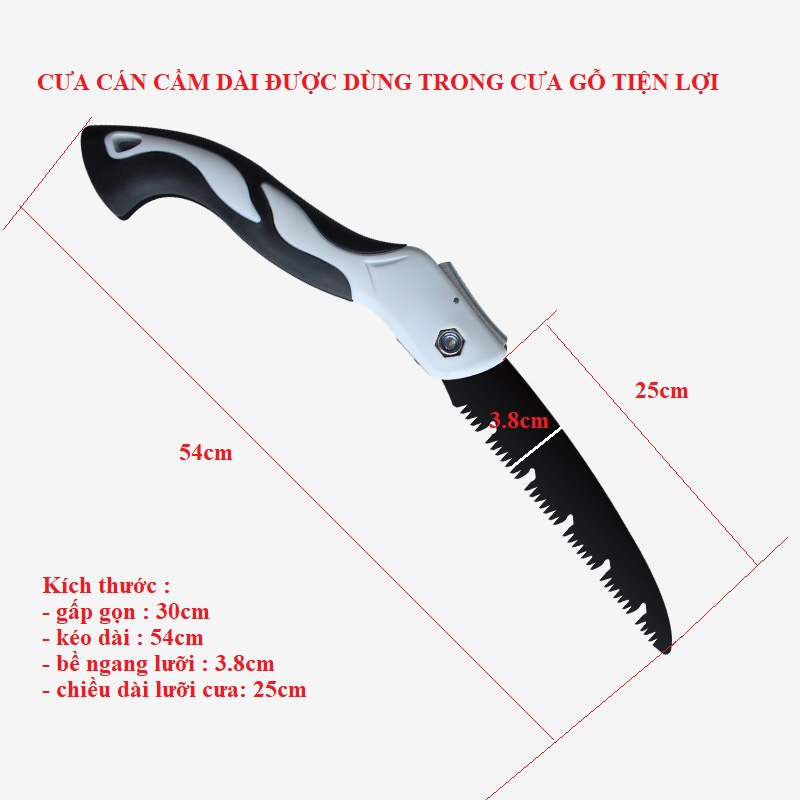 CƯA CẦM TAY CÁN DÀI GẤP GỌN dùng để cưa cây cưa gỗ tiện ích, lưỡi cưa bằng thép - TH 911
