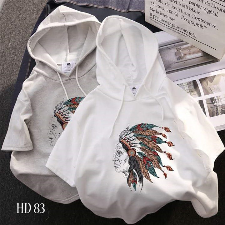 Áo thun HOODIE UNISEX TAY LỠ CÓ NÓN hình thổ dân