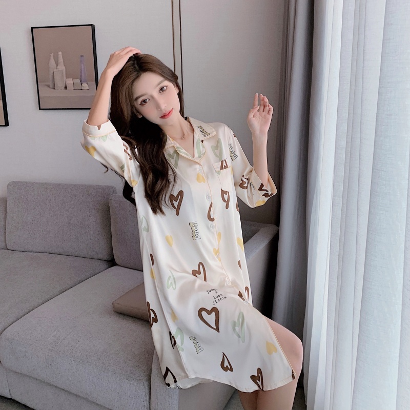 Đồ ngủ Tay Ngắn Chất Lụa Satin Plus Size M-3XL Thời Trang Cho Nữ