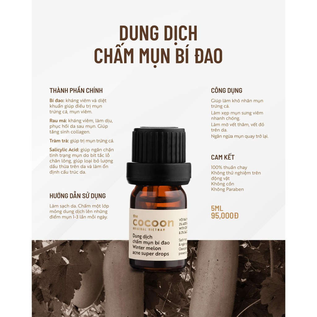 Chấm Mụn Bí Đao Cocoon Giảm Mụn Và Làm Mờ Viết Thâm Cocoon Winter Melon Acne Super Drops 5ml  - Khongcoson