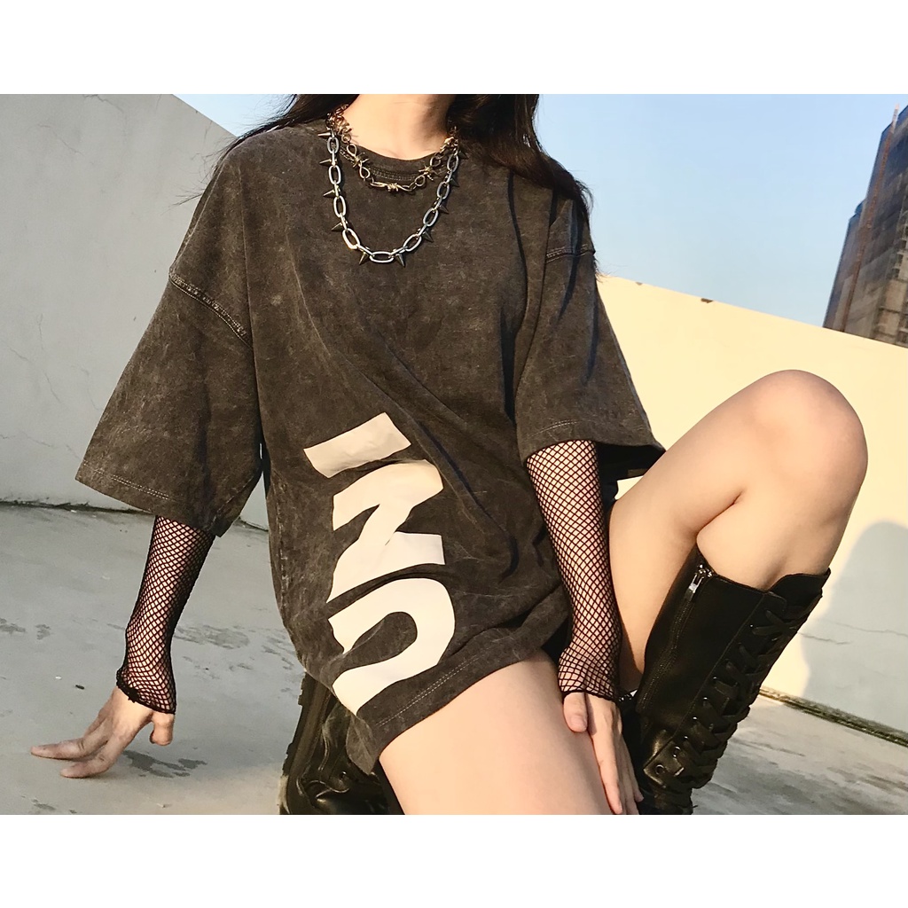 Áo thun Wash Tee xám cổ tròn tay ngắn ulzzang unisex trẻ trung hot trend in tà áo