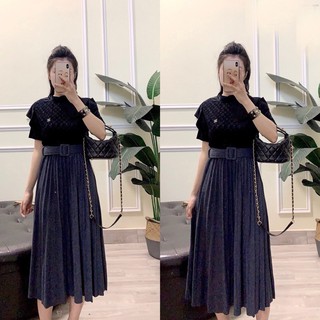 Chân váy xếp ly dài  - Chất dạ nhũ