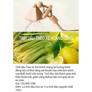Tinh dầu Treo xe Sả Chanh, Quế, Hoa nhài, Hoa Hồng, Cafe, Bạc hà nguyên chất không pha cồn