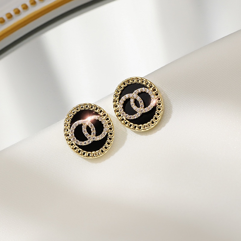 Bông Tai Tròn Màu Đen Đính Đá Zircon 2022