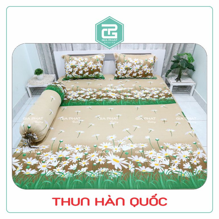 Bộ Ga Gối Thun Lạnh Hàn Quốc 4 Món họa tiết Hoa