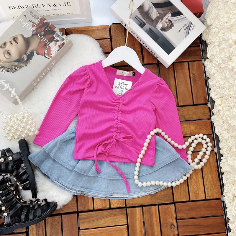 Set áo rút dây cv jean cho bé gái