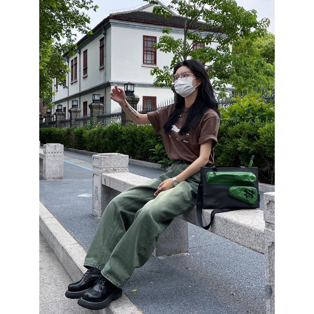 Quần Jeans Dài Ống Rộng Màu Gradient Phong Cách Retro Đường Phố Cho Nữ