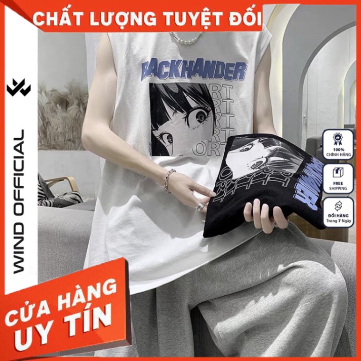 Áo thun ba lỗ WIND unisex form rộng sát nách BACKHANDER thời trang nam nữ oversize - Hàng nhập khẩu
