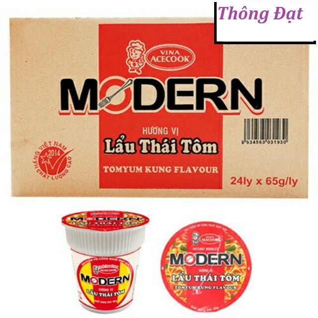 Mì Ăn Liền Modern Lẩu Thái Tôm Thùng 24 Ly x 65g/ly