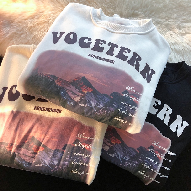 Áo thun ZHELIHANGFEI tay dài dáng rộng theo phong cách retro Mỹ thiết kế dễ phối đồ