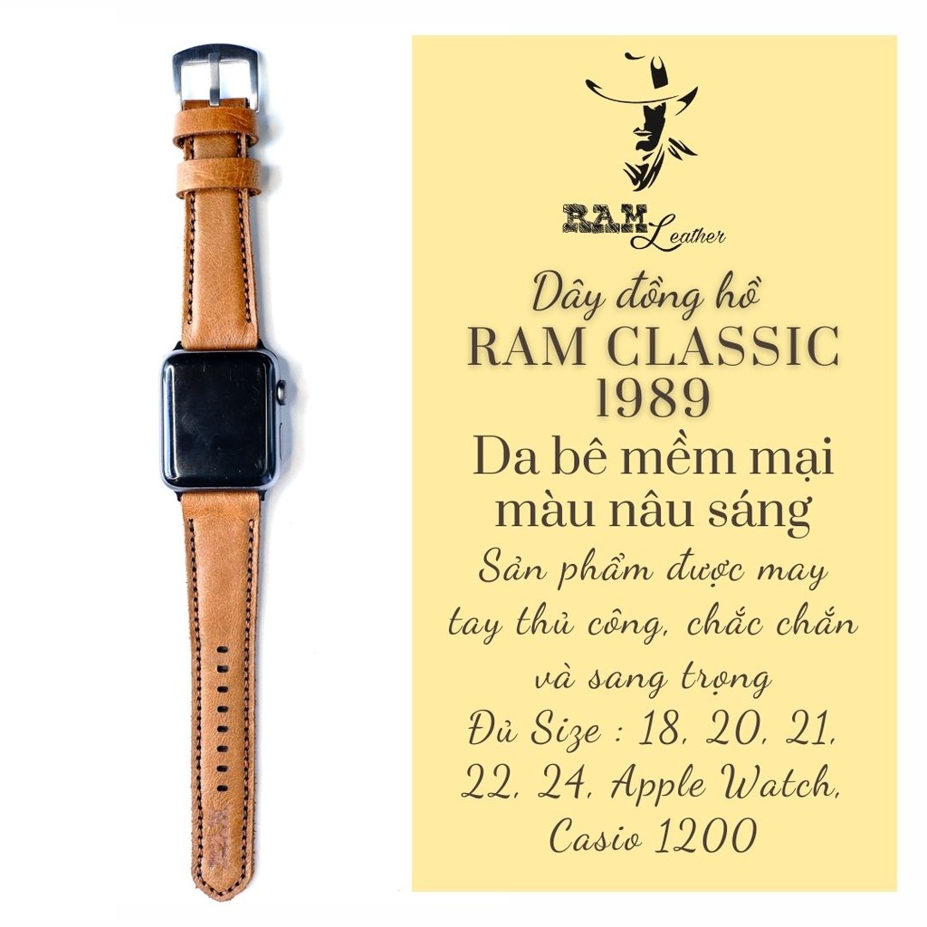 Dây đồng hồ RAM Leather vintage 1989 da bê vàng vintage