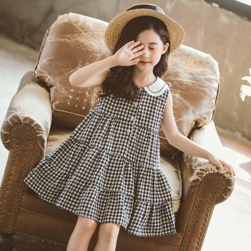 [D202] Đầm Mini Liền Quần Màu Đỏ Đen Kẻ Caro Có Cổ Cho Bé Gái