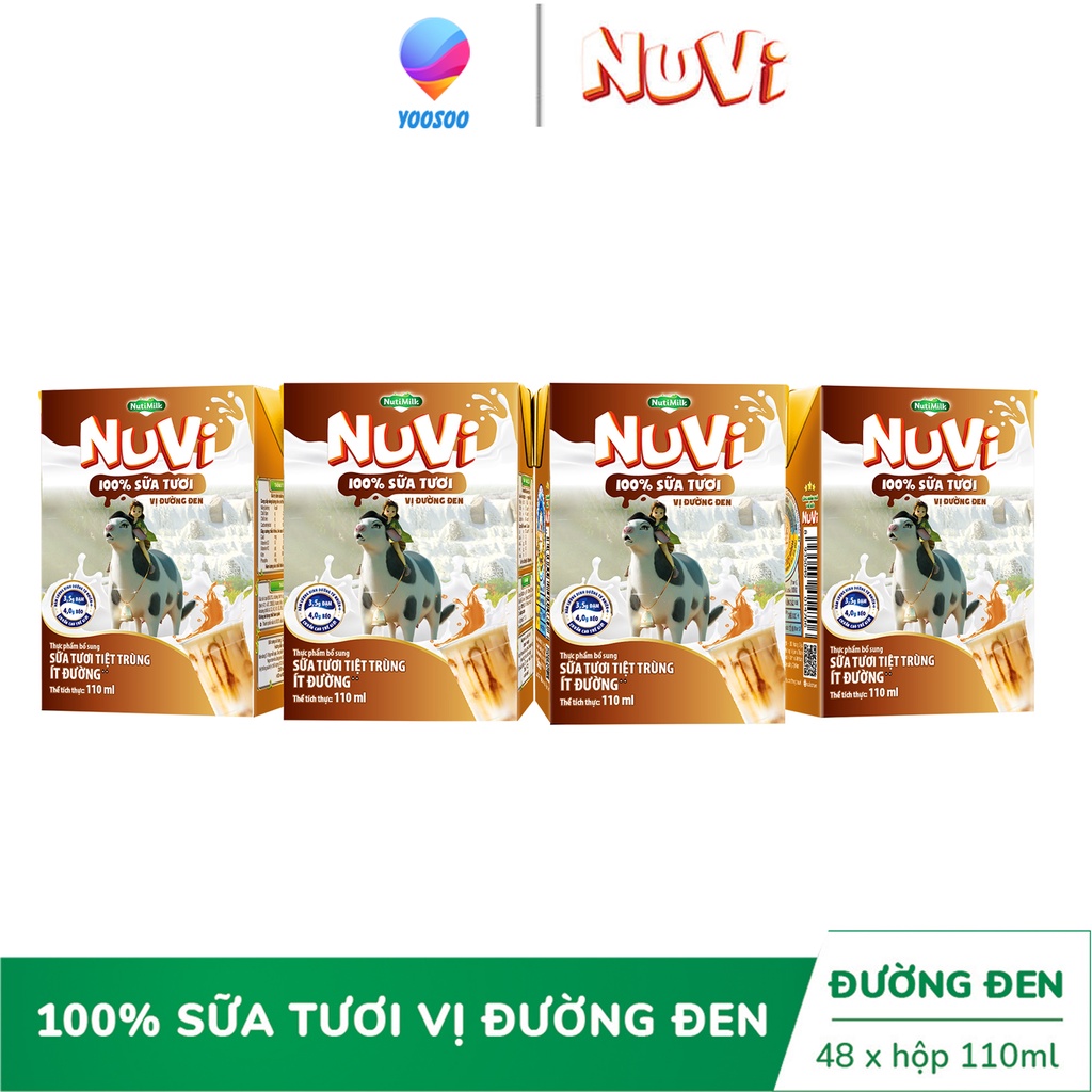 [BÉ KHỎE BÉ ĐẸP] NutiMilk Sữa tươi 100 điểm - Sữa tươi tiệt trùng đường đen 110ml - Thương Hiệu NUTIFOOD - YOOSOO MALL