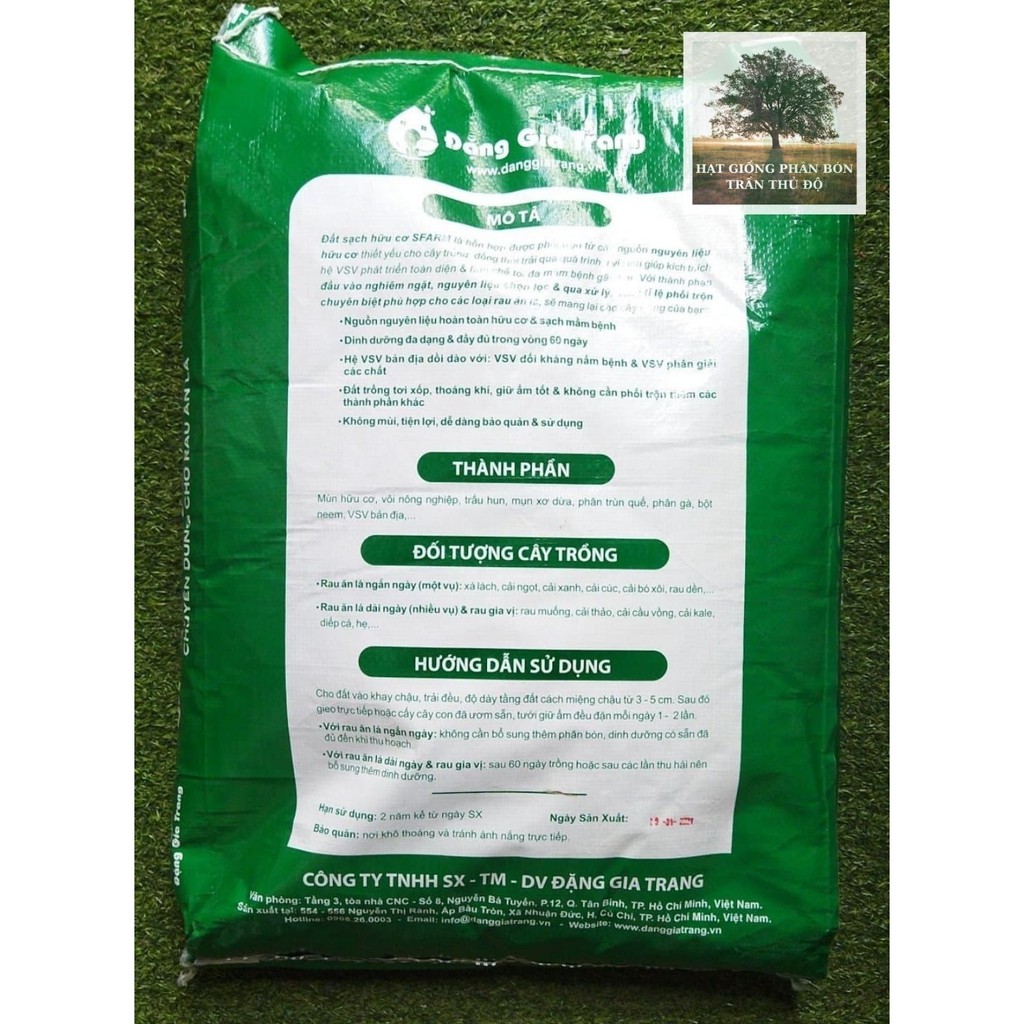 ĐẤT SẠCH TRỒNG RAU ĂN LÁ HỮU CƠ SFARM 20DM3