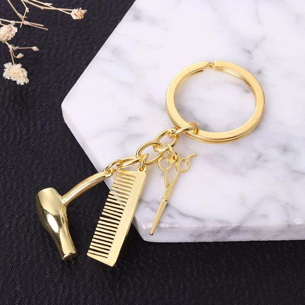 Móc khóa hình kéo cắt tóc/ lược/ máy sấy tóc nhỏ gọn treo xe hơi phù hợp làm quà tặng nhiều màu sắc