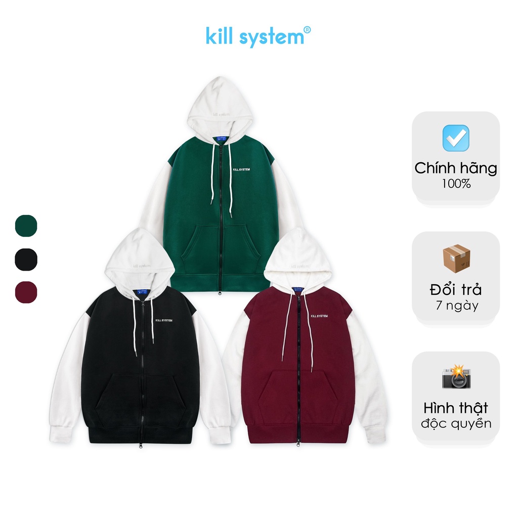 Áo khoác hoodie zip Kill System 22 MOOD nhiều màu, oversize có nón nam nữ, vải chân cua nỉ bông tay ráp lăng unisex