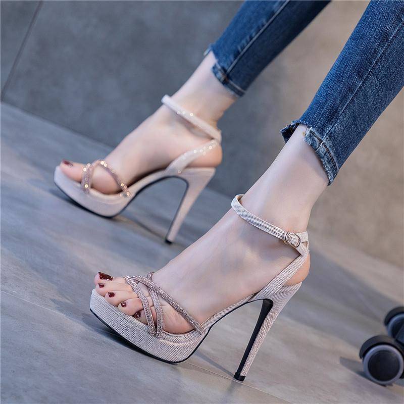 Giày Cao Gót. Giày Cao Gót Hở Ngón Đế Xuồng Cao Gót Hở Ngón Chống Thấm Nước Đính Đá Dễ Phối Đồ Thời Trang Mùa Hè Hàng Mới Dành Cho Bạn Nữ 2022