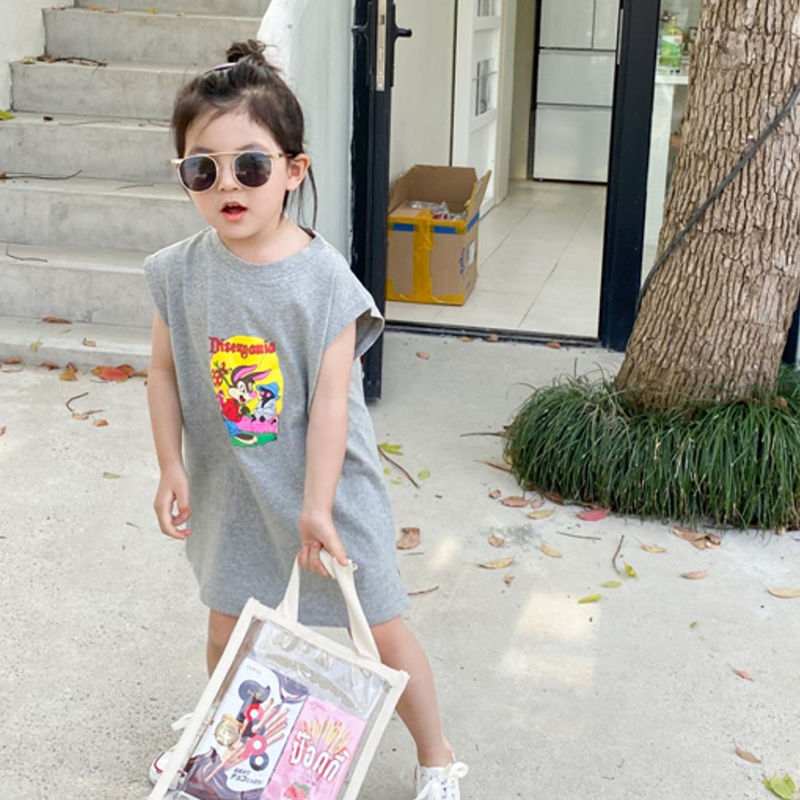 Đầm Thun Sát Nách In Hoạt Hình Kiểu Hàn Quốc Thời Trang Mùa Hè 2021 Cho Bé Gái