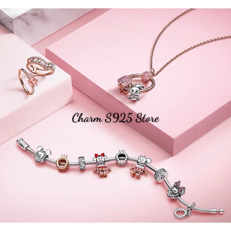 charm Pan mickey vàng hồng phối trắng bạc s925 cao cấp