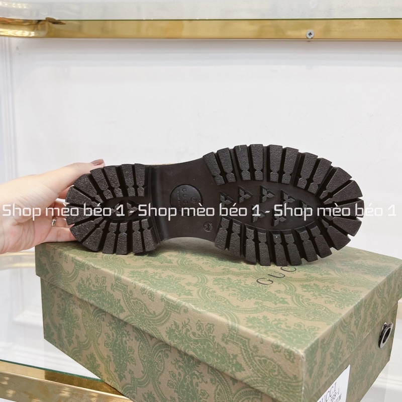 Giày moca gc mũi tròn đai logo ngang đế cao fullbox