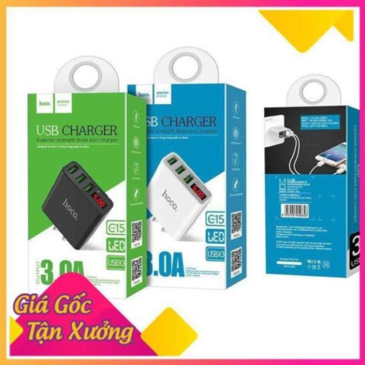 Cốc sạc nhanh 3 cổng USB Hoco C15 có màn LED hiển thị đo dòng - Hàng Chính Hãng