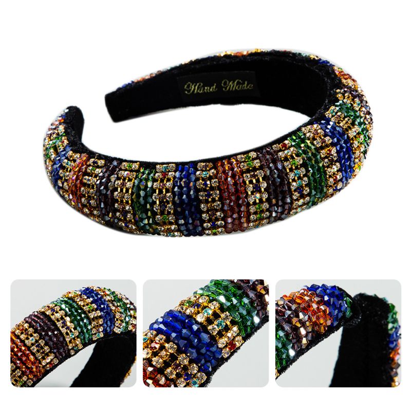 Flgo Băng Đô Đính Đá Pha Lê Kẻ Sọc Nhiều Màu Sang Trọng Phong Cách Baroque Cho Nữ