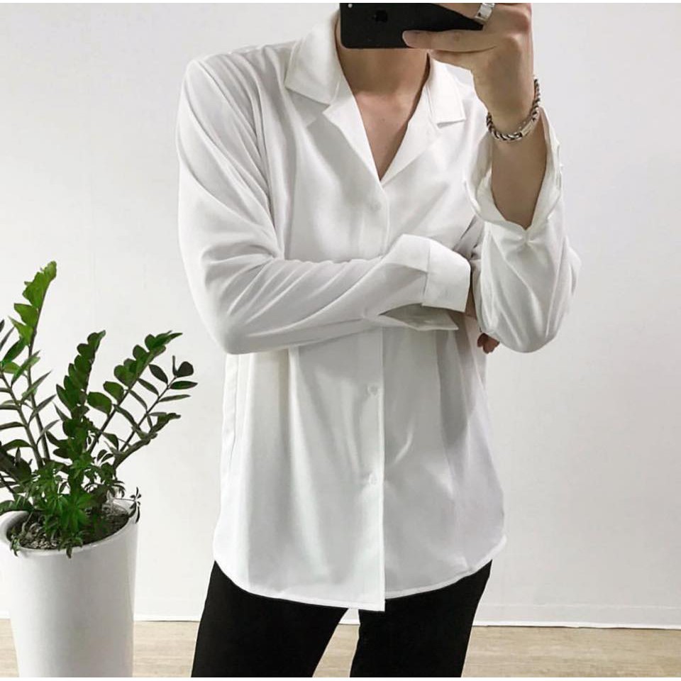 Áo Sơ Mi Cổ Vest màu Trắng Basic nam nữ unisex BC016 | BigBuy360 - bigbuy360.vn