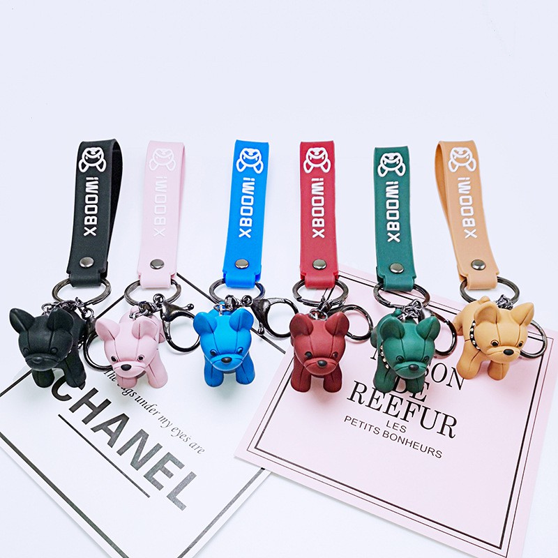 Móc khóa hình chú chó bulldog xinh hot trend dễ thương, móc chìa khoá keychain cún dog nhiều màu có kèm vong đeo tay