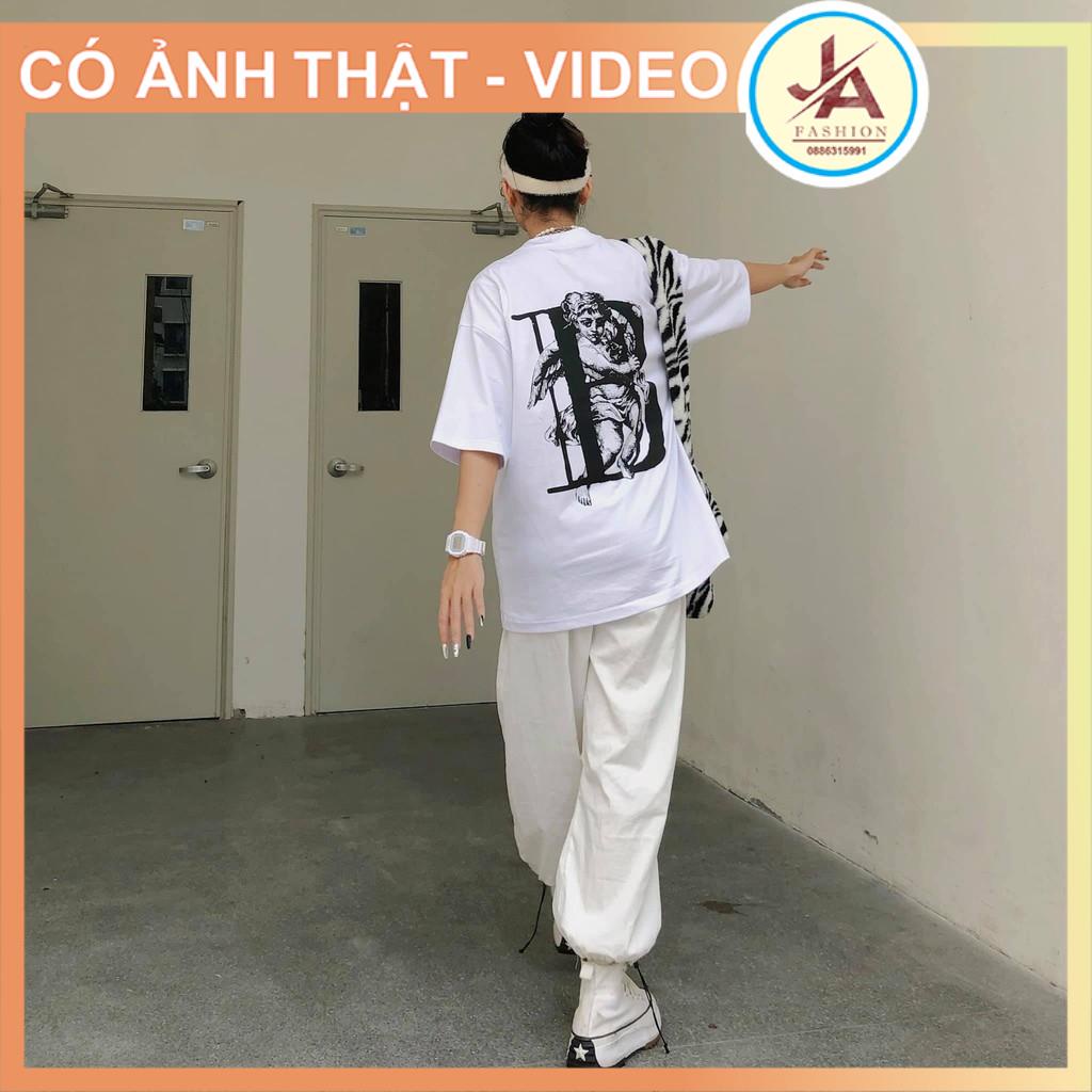Áo thun tay lỡ Unisex Bobui Thiên thần chữ B  , áo phông nam nữ form rộng JASHOP