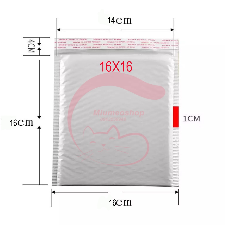 Kích Thước16x16 -100 chiếc Túi Bóng Khí Gói Hàng Niêm Phong Chống Sốc Màu Trắng-Miumeoshop0987