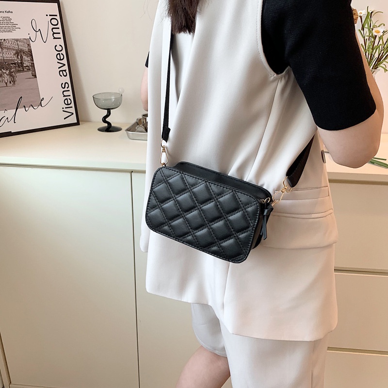 Túi Đeo JASMIN NOIR chéo dạng gập kẻ sọc caro đơn giản phong cách retro cho nữ